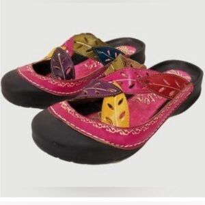 elite by Corky’s Pink and Yellow Mules Vibrant Slip-On size 7